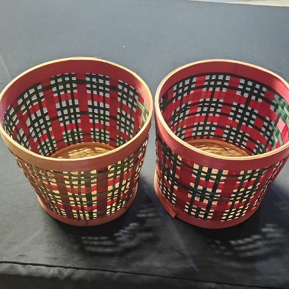 Festive Plaid Woven Baskets